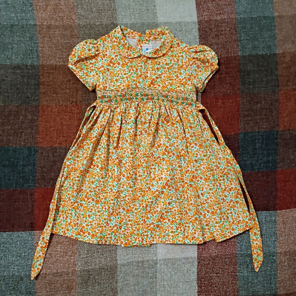 Vintage Toddler Peterpan Collar Orange Floral Dress 18-24 Months